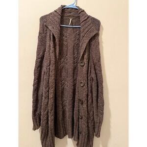 Free People Chunky Knit Button Front Cardigan Sweater Dark Brown XS